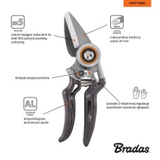 Секатор садовый, обводное лезвие из стали SK5, ALU, V-SERIES, KT-V1041