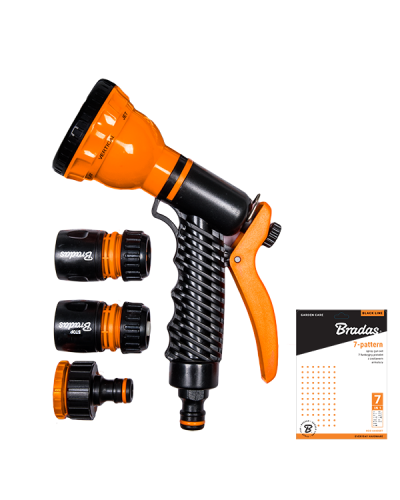 Пистолет для полива 7 режимов с комплектом арматуры. BLACK LINE. ECO-4440SET
