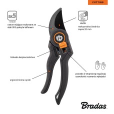 Секатор садовый, обводное лезвие из стали SK5, V-SERIES, KT-V1029