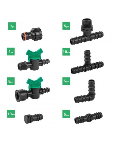 Набір аксесуарів для крапельного поливу. 16мм. 42 шт.. DSWA20-SET2