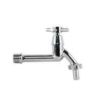 Кран вентильний РЗ 1/2", штуцер під шланг 3/4", латунь/нікель, CROSS HANDL LONG, GKK0T123413L