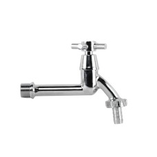 Кран вентильний РЗ 1/2", штуцер під шланг 3/4", латунь/нікель, CROSS HANDL LONG, GKK0T123413L