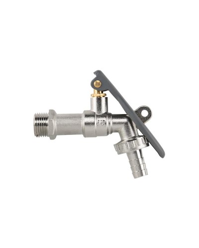 Кран вентильний РЗ 1/2", штуцер під шланг 3/4", латунь нікель, LEVER LOCK, BR-KLS1234