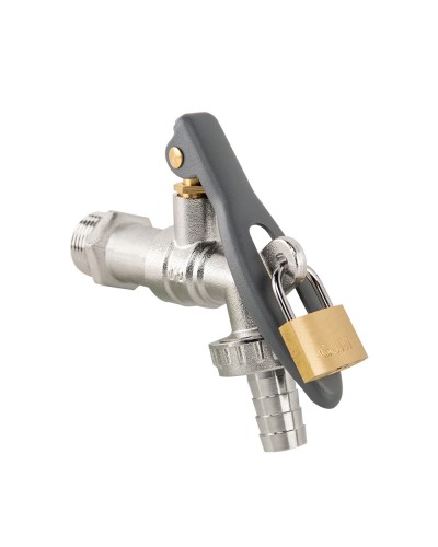 Кран вентильний РЗ 1/2", штуцер під шланг 3/4", латунь нікель, LEVER LOCK, BR-KLS1234