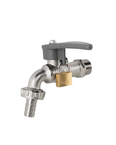 Кран вентильный РЗ 1/2", штуцер под шланг 3/4", никель латунь, SIDE LOCK, BR-KSS1234