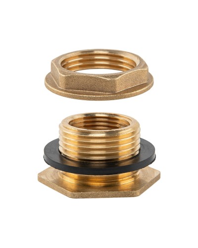 Втулка для бака РО 3/4" - РЗ 1" с гайкой и прокладкой 1", BRASS, BR-P34100