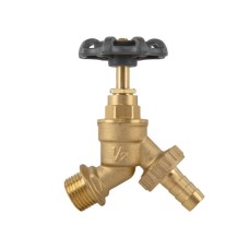 Кран вентильный РЗ 1/2", штуцер под шланг 3/4", латунный, КРУГЛАЯ РУЧКА, BR-KRH1234