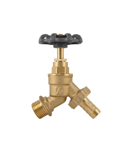 Кран вентильний РЗ 1/2", штуцер під шланг 3/4", латунний, КРУГЛАЯ РУЧКА, BR-KRH1234