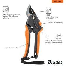 Секатор с регулируемой ручкой, проходное лезвие, сталь SK5, V-SERIES, KT-V1048