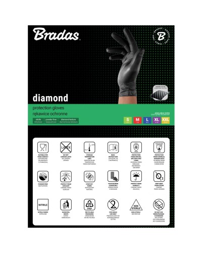 Нитриловые защитные перчатки, DIAMOND, размер XXL, 10-11, черный, RWJNDBC11