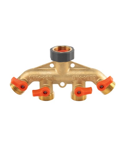 Коллектор 4-ходовой с клапанами РЗ 3/4", соединение с краном РВ 3/4", латунь, BRASS SOFT, BR-S3034