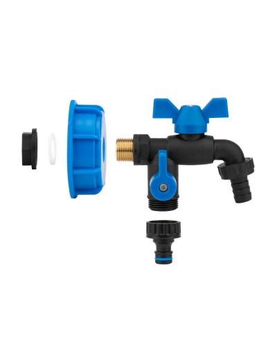 Набор IBC S60x6, кран BLACK RAVEN, РЗ 2x3/4'', NYLON/BRASS для шланга 5/8", 1/2", ниппель, IBCS60-GTBR123434NB1