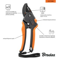 Секатор с регулируемой ручкой, лезвие с наковальней, сталь SK5, V-SERIES, KT-V1049