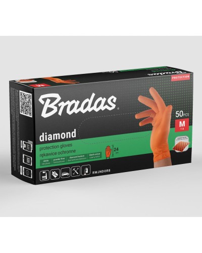 Нітрилові захисні рукавички, DIAMOND, розмір XL, 9-10, помаранчеві, RWJNDOR10
