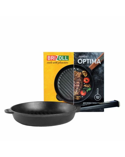 Чугунная сковорода гриль Brizoll Optima-Black 280 х 50 мм