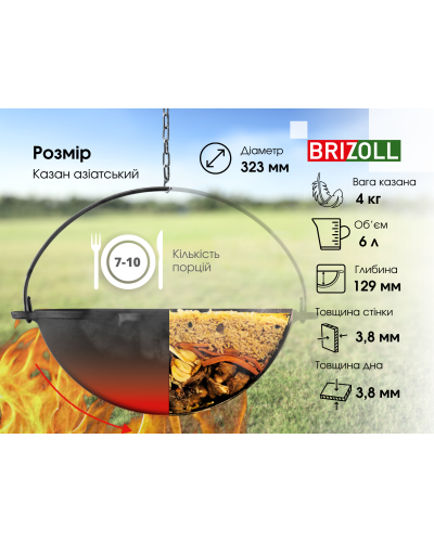 Казан чугунный азиатский Brizoll 6 л