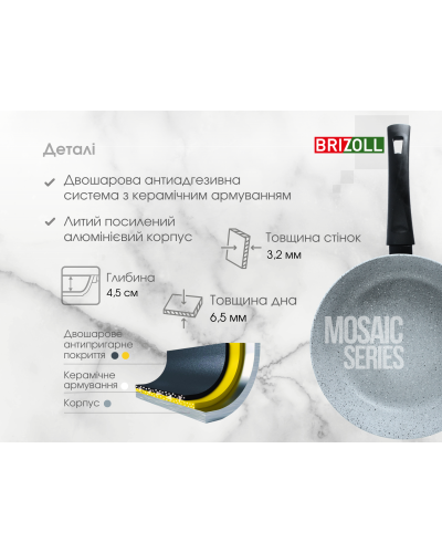 Сковорода Brizoll 22 см с антипригарным покрытием MOSAIC