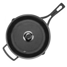 Сковорода чугунная Brizoll 24 с литой ручкой и стеклянной крышкой