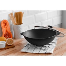 Чугунная сковорода WOK с крышкой Brizoll 4,7 л