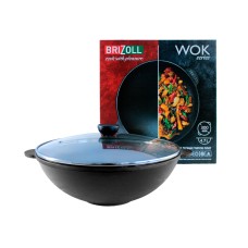 Чугунная сковорода WOK с крышкой Brizoll 4,7 л