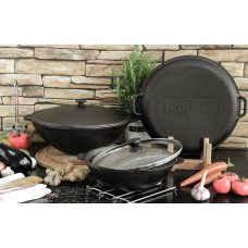 Чугунная сковорода WOK Brizoll с чугунной крышкой 8 л