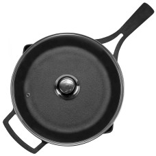 Сковорода чугунная Brizoll 26 см с литой ручкой и стеклянной крышкой