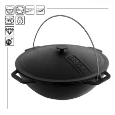 Казан чугунный азиатский Brizoll 8 л с крышкой и подставкой