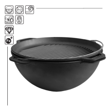 Казан чугунный азиатский Brizoll с крышкой-сковородой гриль 15 л