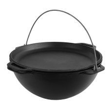 Казан чугунный азиатский Brizoll 15 л с крышкой-сковородой и подставкой