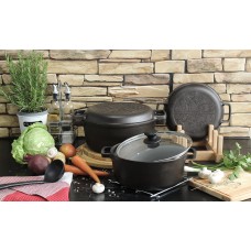 Кастрюля чугунная 6 л со стеклянной крышкой