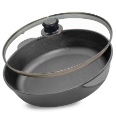 Сковорода чавунна Brizoll 30 см зі скляною кришкою