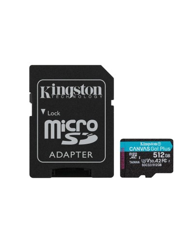 microSDXC (UHS-1 U3) Kingston Canvas Go Plus 512Gb class 10 A2 V30 (R170MB/s, W90MB/s) (adapter SD) (SDCG3/512GB)