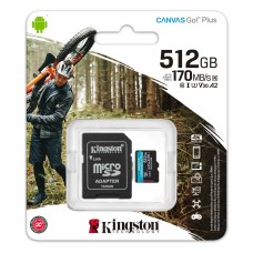 microSDXC (UHS-1 U3) Kingston Canvas Go Plus 512Gb 10 A2 V30 (R170MB/s, W90MB/s) (adapter SD) (SDCG3/512GB)