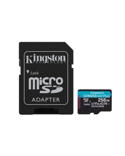 microSDXC (UHS-1 U3) Kingston Canvas Go Plus 256Gb class 10 A2 V30 (R170MB/s, W90MB/s) (adapter SD) (SDCG3/256GB)