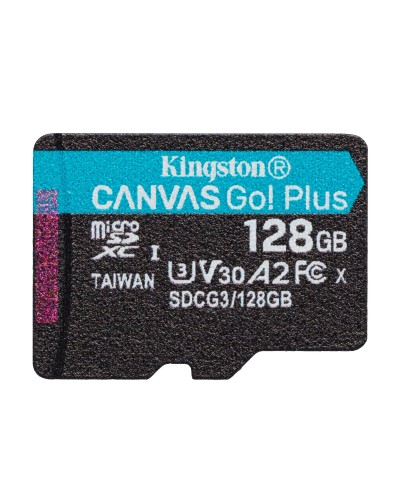 microSDXC (UHS-1 U3) Kingston Canvas Go Plus 128Gb class 10 A2 V30 (R170MB/s, W90MB/s) (SDCG3/128GBSP)