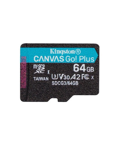 microSDXC (UHS-1 U3) Kingston Canvas Go Plus 64Gb class 10 A2 V30 (R170MB/s, W70MB/s) (SDCG3/64GBSP)