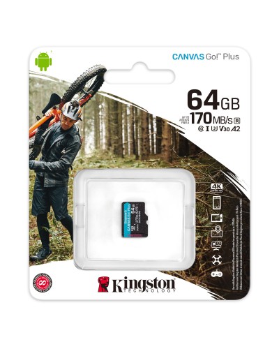 microSDXC (UHS-1 U3) Kingston Canvas Go Plus 64Gb class 10 A2 V30 (R170MB/s, W70MB/s) (SDCG3/64GBSP)