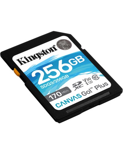 SDXC (UHS-1 U3) Kingston Canvas Go Plus 256Gb class 10 V30 (R170MB/s, W90MB/s) (SDG3/256GB)