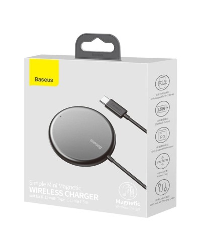 БЗП Baseus Simple Mini Magnetic Wireless Charger For IPwith Type-C Cable Black (WXJK-F01)