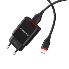 Сетевое зарядное устройство для BOROFONE BA20A Sharp single port charger set(Lightning) 10.5W Black (BA20ALB)