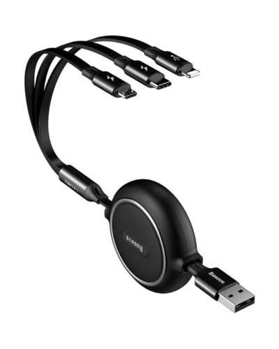 Кабель Baseus Golden Loop Three-in-One Elastic Data Cable USB for M+L+T 3.5A 1.2m Black (CAMLT-JH01)