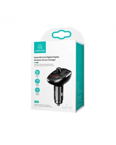 АЗП з FM-модулятором Usams US-CC115 C21 Dual USB 3.4A Digital Display Wireless FM Car Charger Black (6958444925387)