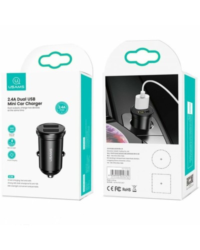 АЗП Usams US-CC114 C20 2.4A Dual USB Mini Car Charger Black (CC114TC01)