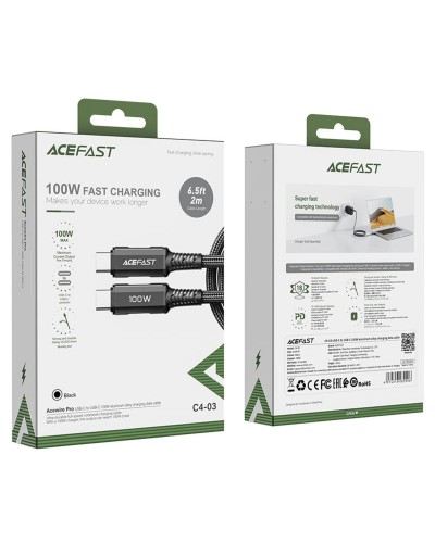 Кабель ACEFAST C4-03 Type-C to Type-C 5A, 100W, 2m, nylon, zinc connectors, Black (AFC4-03B)