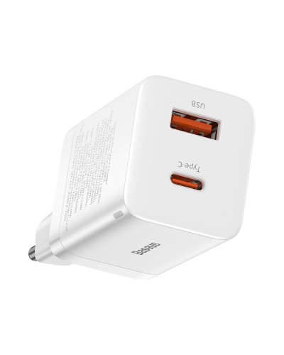 Мережевий зарядний пристрій Baseus Super Si Pro Quick Charger C+U 30W EU White (CCSUPP-E02)