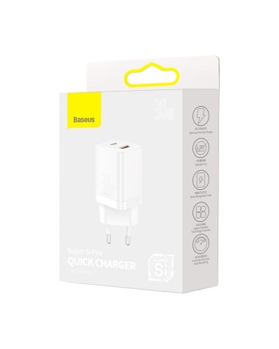 Мережевий зарядний пристрій Baseus Super Si Pro Quick Charger C+U 30W EU White (CCSUPP-E02)