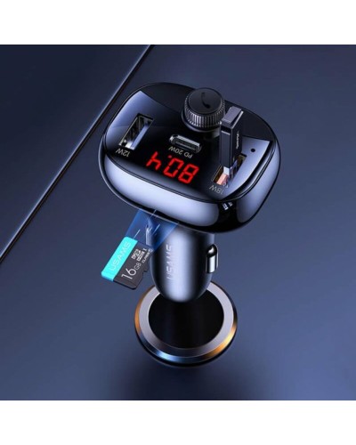 АЗП Usams US-CC143 C25 50W 2A+C 3 Ports Digital Display Wireless FM Car Charger Black (CC143TC01)