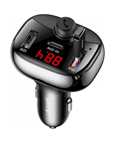 АЗП Usams US-CC143 C25 50W 2A+C 3 Ports Digital Display Wireless FM Car Charger Black (CC143TC01)