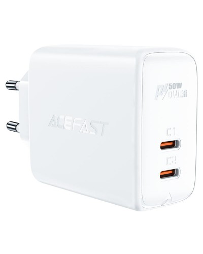 Мережевий зарядний пристрій ACEFAST A29 PD50W GaN (USB-C+USB-C) dual port charger White (AFA29W)