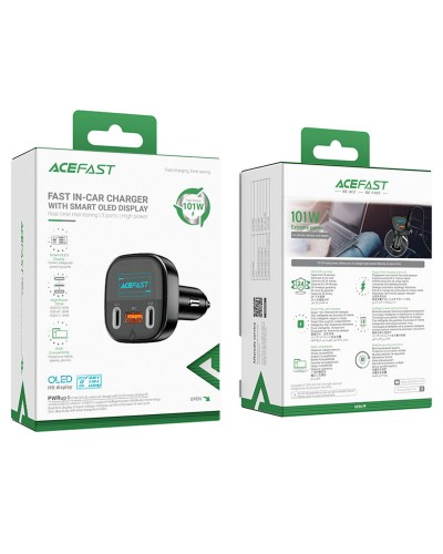 Автомобільний зарядний пристрій ACEFAST B5 101W (2C+A) metal car charger with OLED smart display (AFB5B)